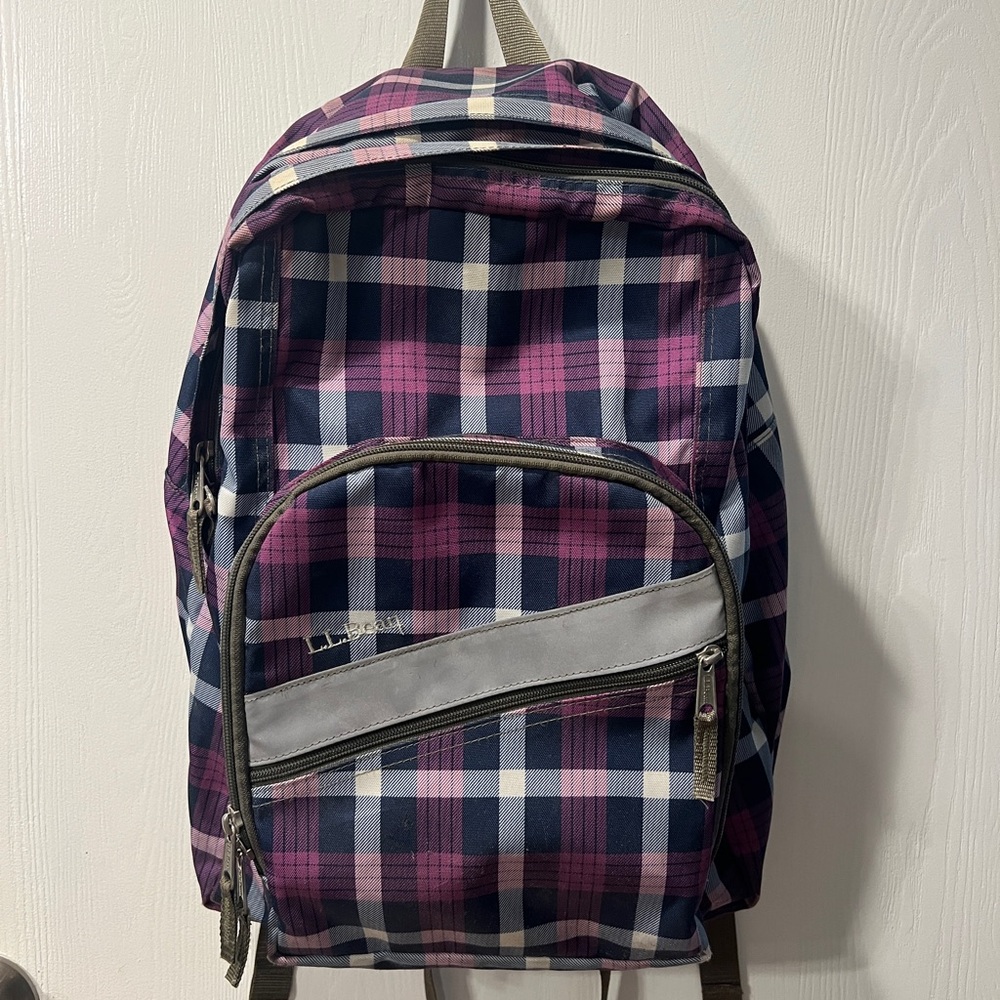 LL Bean Purple Plaid Backpack
